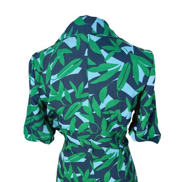 Walter Baker Valencia Dress in Green Short Sleeve Button Up Leaf Print Size M - Picture 8 of 13